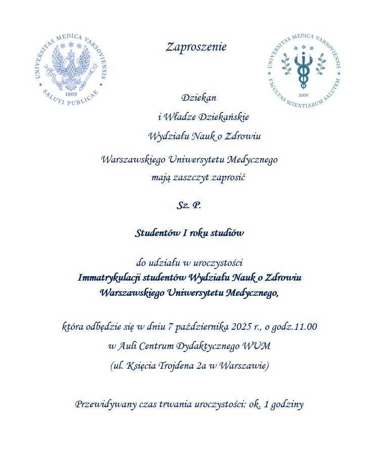 Zaproszenie na Immatrykulację
